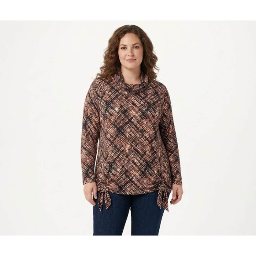 Zac & Rachel Soft Stretch Ruched Front Long Sleeve Cozy Top XL